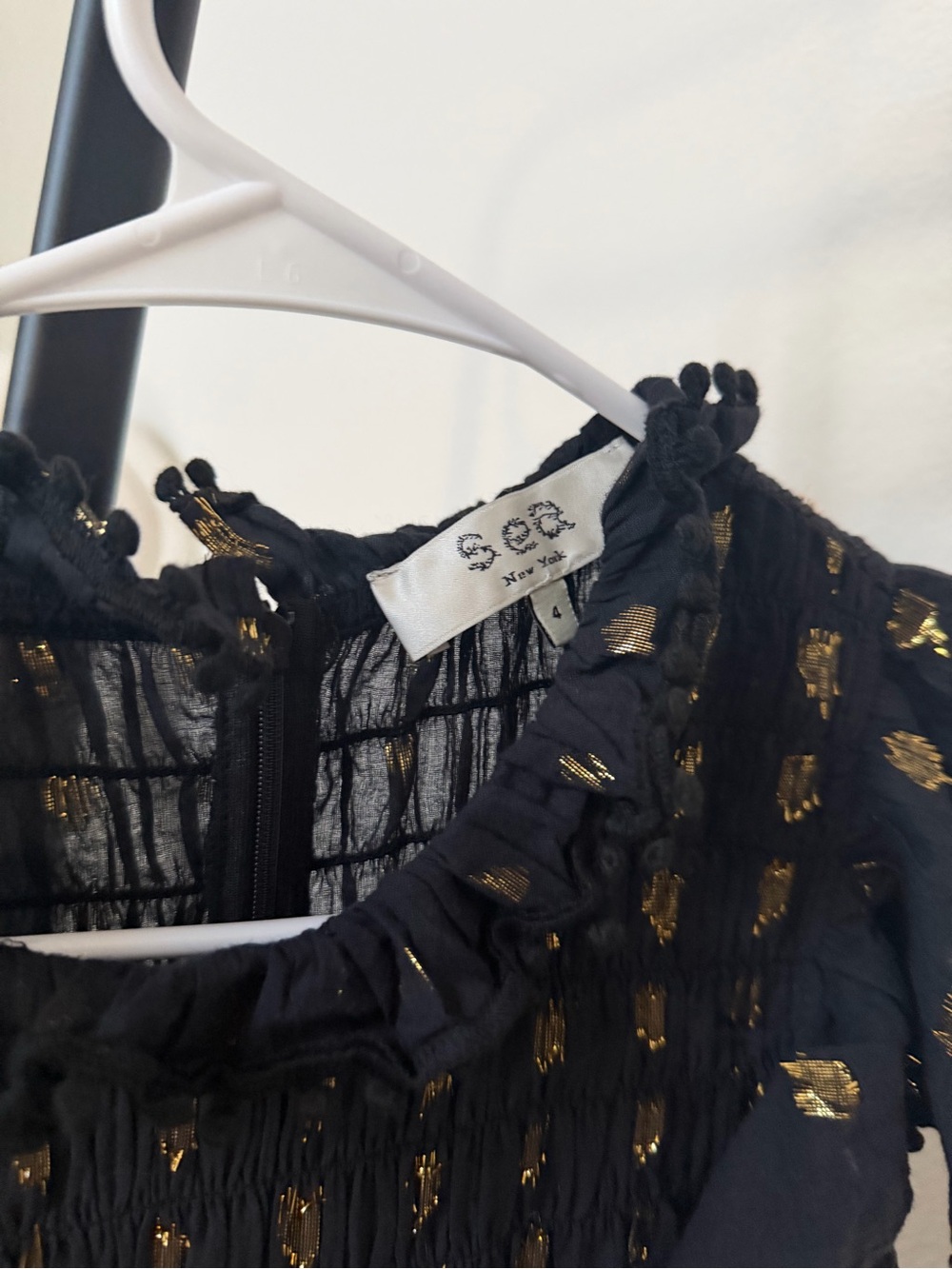 SEA NEW YORK Black Eyelet Midi Dress with Metallic Gold Accents size 4 NEW - Picture 5 of 7